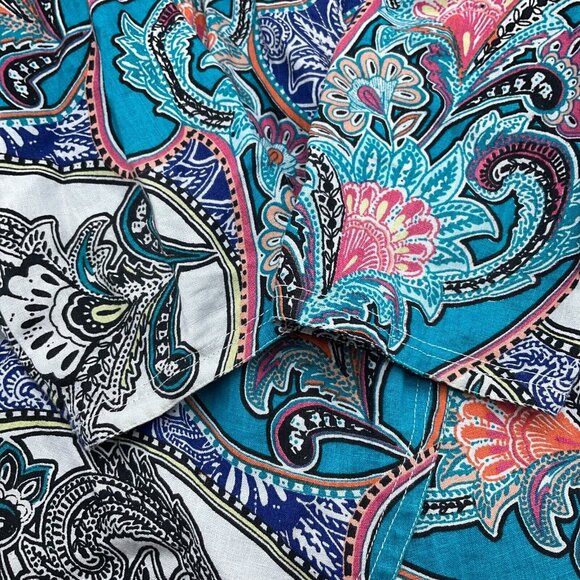 Chicos Open Jacket Women 2 Large 14 Blue Multi Paisley Linen Boho Peasant Drape - Picture 3 of 12